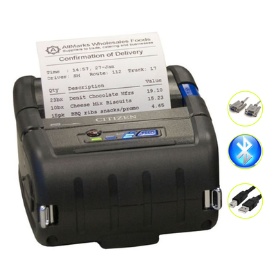 Citizen CMP-30II 80mm portable Bluetooth thermal receipt printer, front view