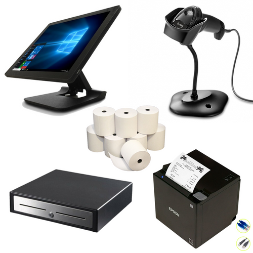 Element 455 15" Touch POS Terminal, Epson TM-M30 USB+Ethernet Receipt Printer, Zebra DS-2208 2D USB Barcode Scanner, Cash Drawer & Paper Rolls (24qty)