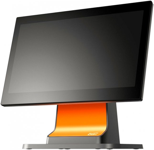 SUNMI D2S Lite 15.6-inch desktop POS terminal with black touchscreen and orange stand, front angled view