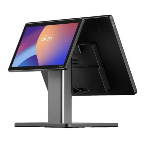 iMin Swan 2 dual-screen POS terminal with 15.6-inch front display on sleek black stand