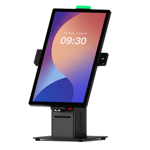 iMin Crane 1 desktop POS system with 16-inch vertical touchscreen on table stand, Android 13 display