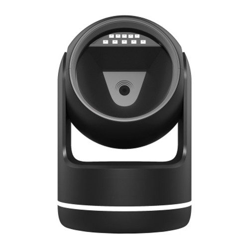 Nexa BL-8080 2D USB desktop barcode scanner in black, hands-free omni-directional imager on stand, front view