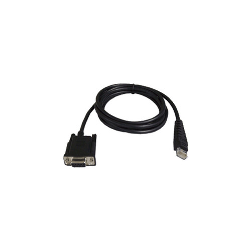 Cino 1.8 metre RS232 interface cable with a 10 pin RJ45 connector at one end and a DB9 female serial connector at the other