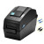 Side view of Bixolon SLP-DX220G 2-inch direct thermal label printer with USB connectivity icons