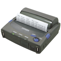 Citizen PD-24 112mm portable thermal receipt printer, black, front view