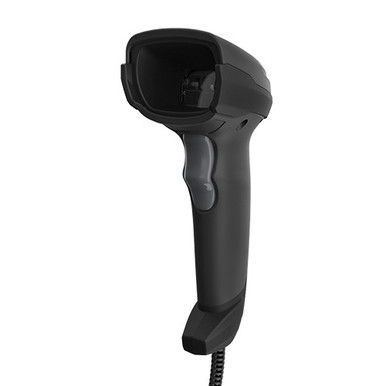 Element P100 2D USB barcode scanner kit with stand, black, front view