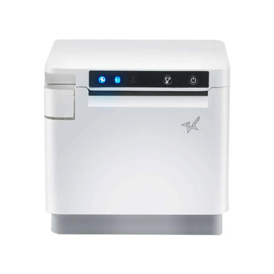 Star mC-Print3 MCP31CBI Bluetooth thermal receipt printer in white, front view with the Bluetooth status indicator lit