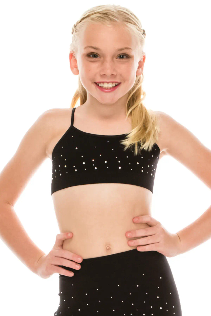 Girls Black Active Rhinestone Sports Bra 4/8 - Light of Mine Clothing