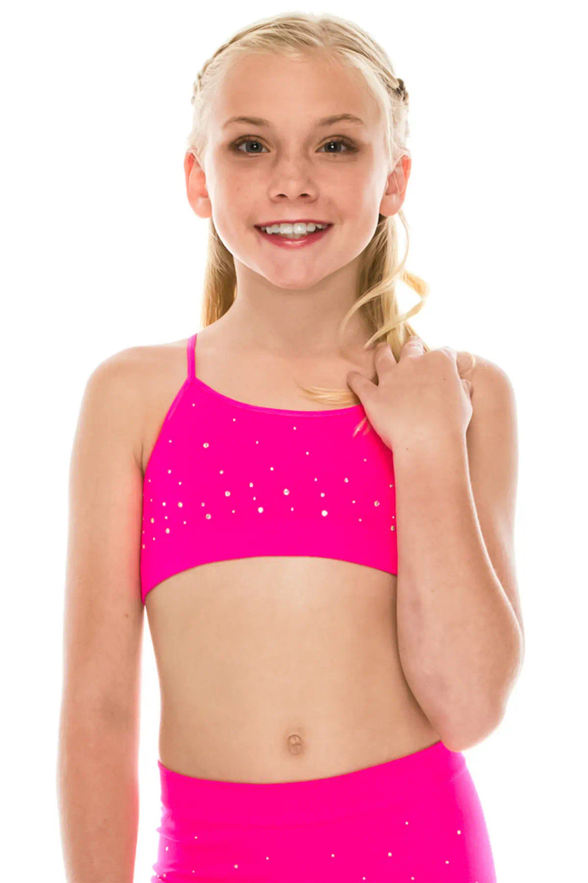 Girls Hot Pink Active Rhinestone Sports Bra 4/8 - Light of Mine Clothing