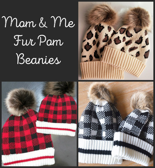 Mom & Me Fur Pom Beanie Hats