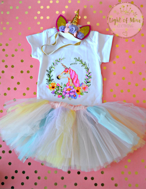 Infants Floral Rainbow Unicorn First Birthday Tutu Outfit