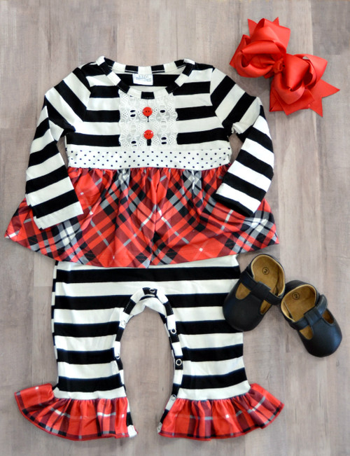 Happy little Holiday Plaid Skirted Romper