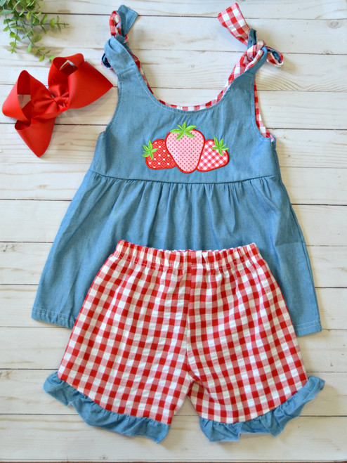 Strawberry Chambray 2pc Outfit 