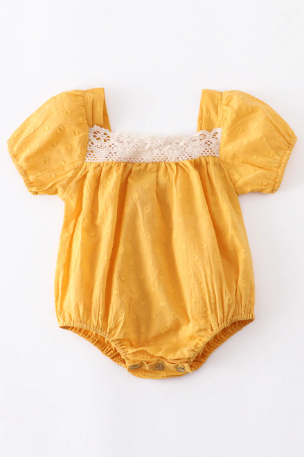 Infants Gracie Mustard Swiss Dot Bubble Romper