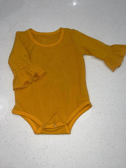 Infants Dainty Ruffle Long Sleeve Bodysuit MUSTARD