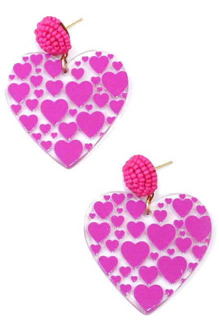 Fuschia Acrylic Heart Earrings