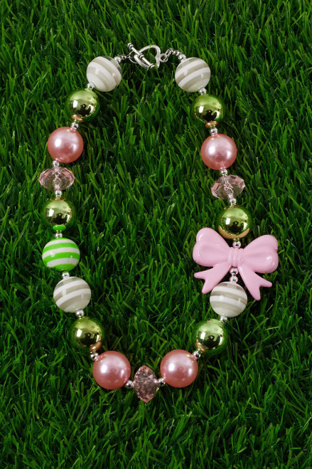 Pink & Green Bubble Gum Bead Necklace