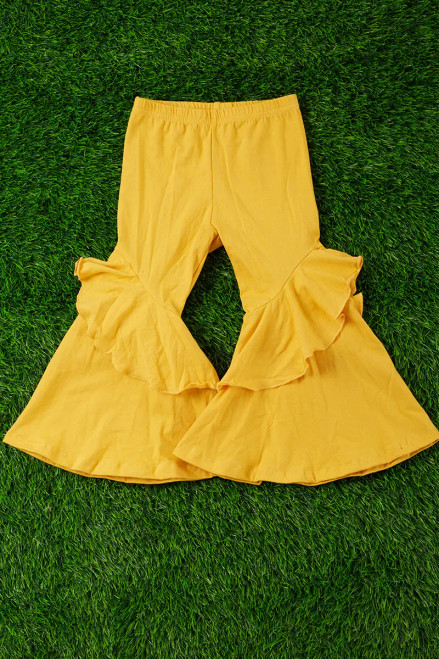 Yellow Ruffle Flare Bottom Pants