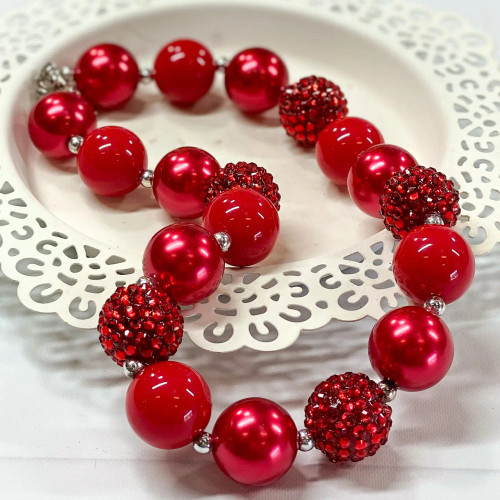 Red Sparkle Bubblegum Bead Necklace