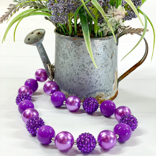 Purple Sparkle Bubblegum Bead Necklace