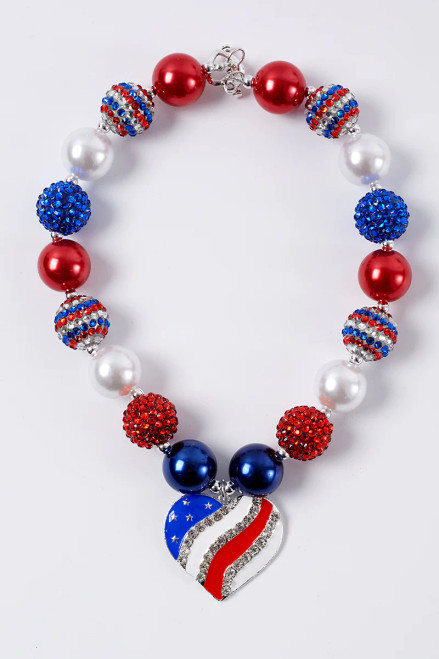 Patriotic Red White Blue Heart Necklace