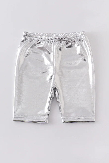 Girls Silver Metallic Bike Shorts