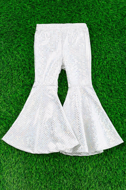 Shiny Disco Ball Flare Pants Silver