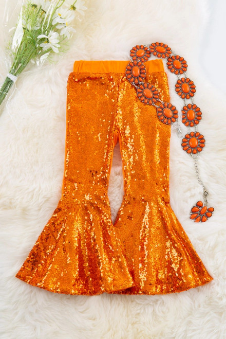 Orange Sequin Flare Pants