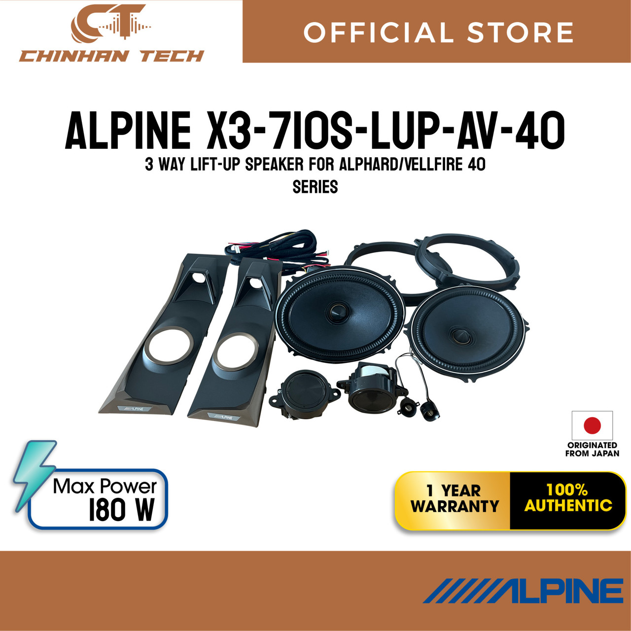 ALPINE X3-710S-LUP-AV-40 3 way lift-up speaker for Alphard