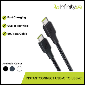InfinityLab InstantConnect USB-C to USB-C 100W PD ultra-fast charging cable for USB-C device