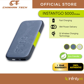 InfinityLab InstantGo 5000 wireless 18W PD fast charging power bank with wireless charging