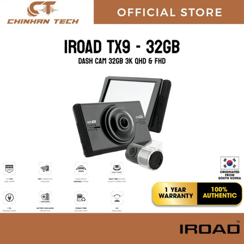 IROAD TX9 DASH CAM 32GB 3K QHD & FHD