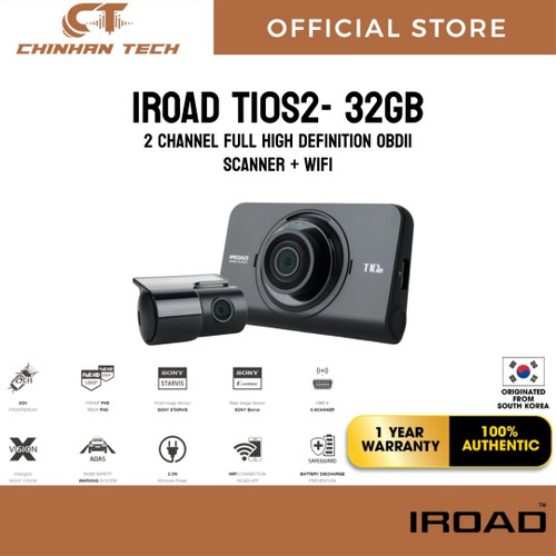 IROAD T10S2 32GB - 2 Channel Full High Definition OBDII Scanner + Wifi