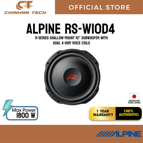 Alpine RS-W10D4 R-Series shallow-mount 10" subwoofer with dual 4-ohm voice coils