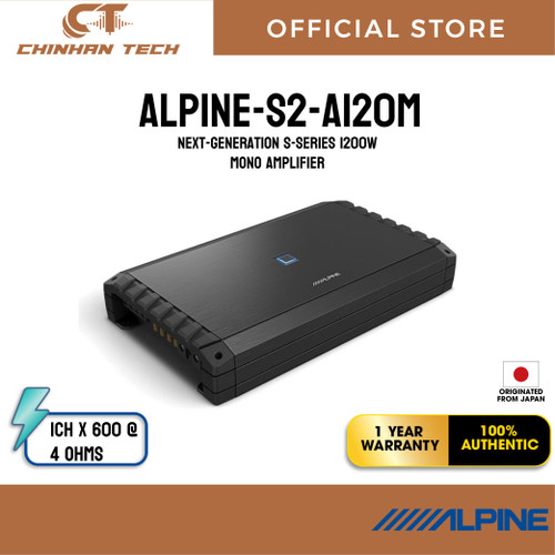 Alpine S2-A120M S-series monoblock Class-D amplifier -  1200 watts RMS x 1 at 2 ohms
