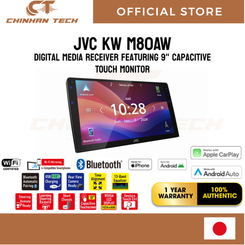 JVC KW M80AW - Digital Media Receiver featuring 9" Capacitive Touch Monitor with Apple Carplay/Android Auto