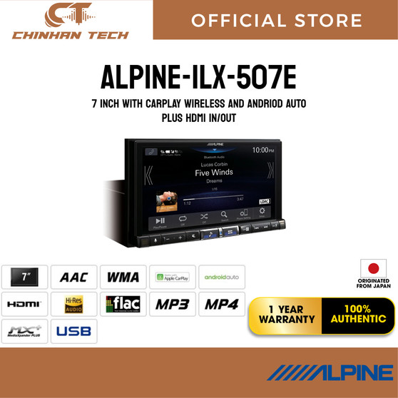 Alpine iLX-507E 7” Digital Multimedia Receiver Bluetooth Wireless Carplay & Android Auto