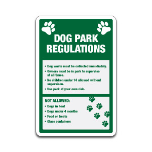 Pet Sign - "Dog Park Regulations" (12"x18")