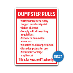 Dumpster Rules Sign - "Dumpster Rules" Red (18"x24")