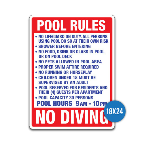 Pool Sign - "Pool Rules" #3 (18"x24")