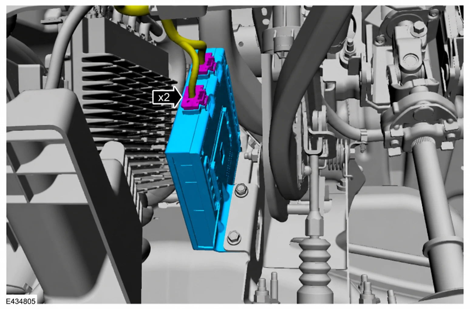Expedition installation diagram showing the module and two highlighted factory connectors. Mounting screws are not part of the installation procedure.