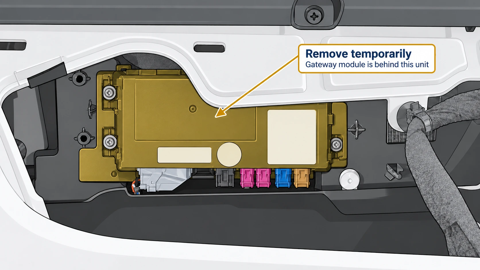 The larger telematics module is highlighted in amber.