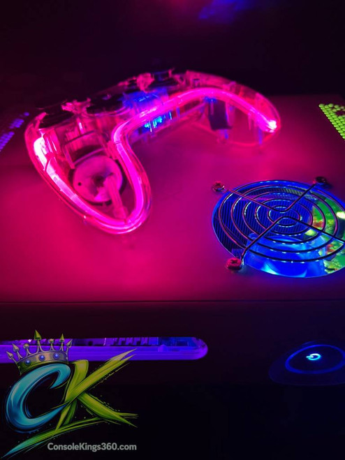 Ultimate Xbox 360 Phat RGH3 Digital Console – Fully Customizable RGB LEDs Pink, Purple, and Green LEDs