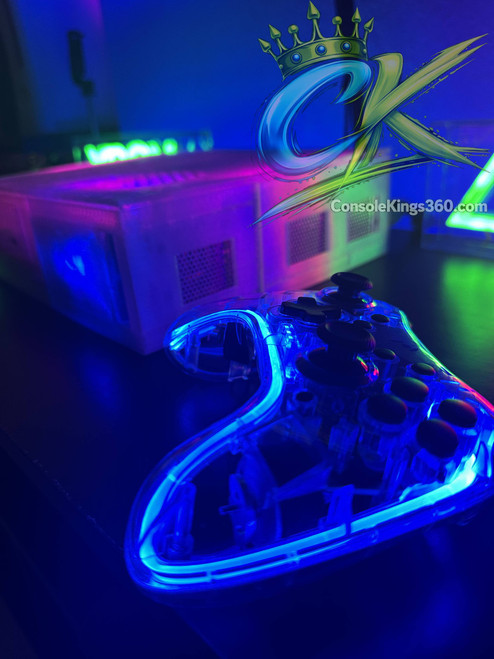 Xbox 360 PHAT RGH1.3 with addressable RGB LEDs and Diamond PEO custom shell – ConsoleKings360.com