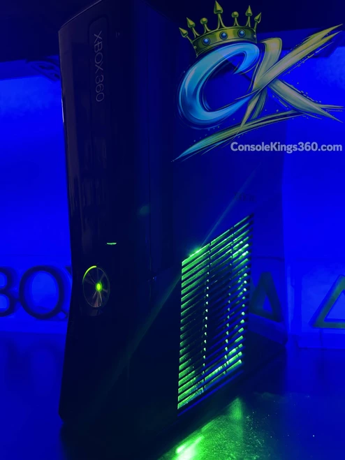 Xbox 360 Slim RGH3 Glossy Black with Green LEDS 1TB HDD www.ConsoleKings360.com