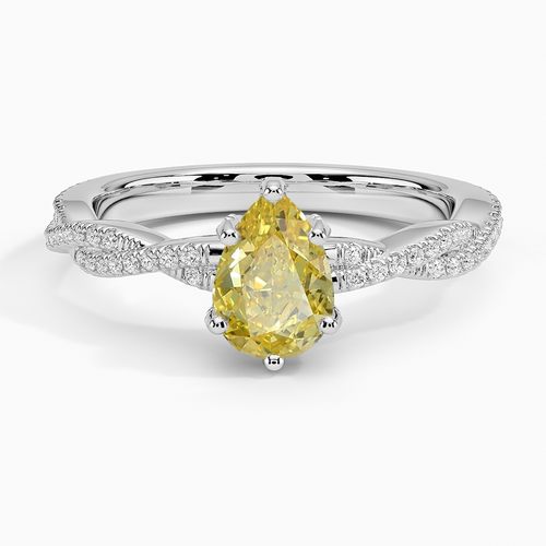 Fancy Vivid Yellow 0.6Ct Diamond Pear Brilliant Engagement Ring with Halo Diamond