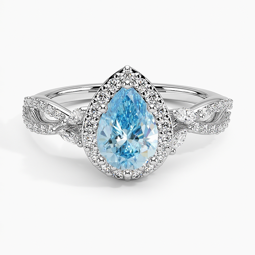 Fancy Vivid Blue 3.7Ct Diamond Pear Cut Engagement Ring with Halo Diamond