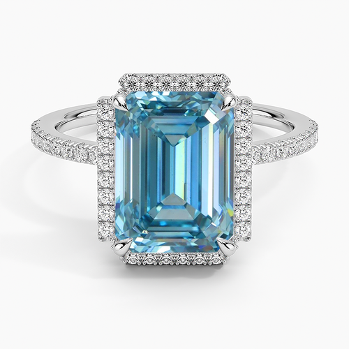 Fancy Intense Greenish Blue 3.71Ct Diamond Cushion Mixed Cut Engagement Ring with Halo Diamond