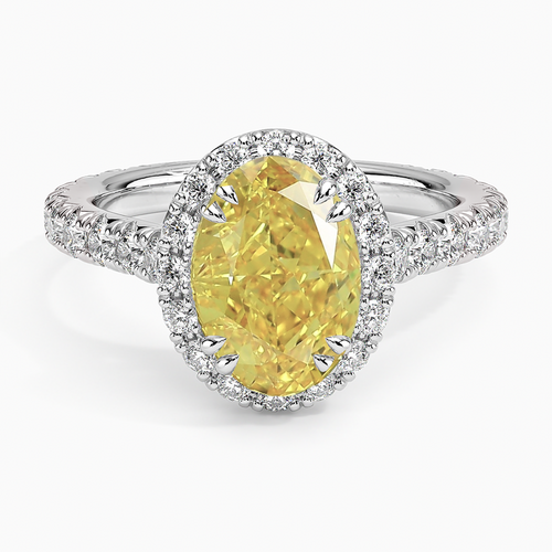 Fancy Vivid Yellow 2.1Ct Diamond Oval Cut Engagement Ring with Halo Diamond