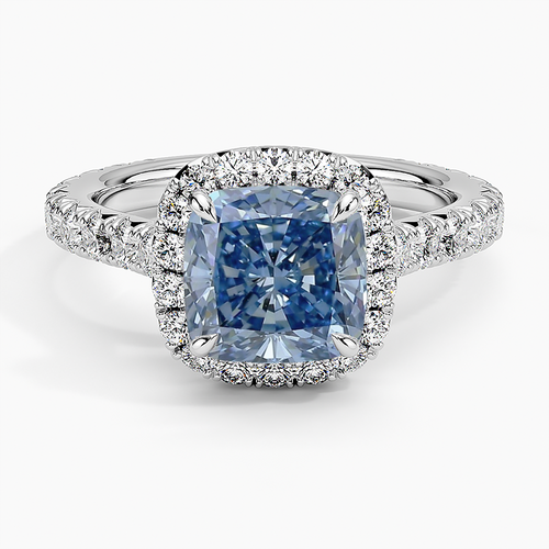 Fancy Intense Blue 2.41Ct Diamond Pillow Cut Engagement Ring with Halo Diamond